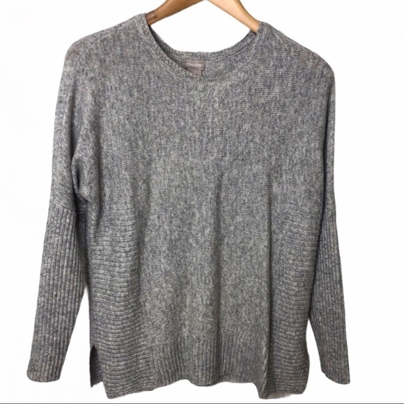 Chico’s Ribbed Knit Pullover Sweater Gray Size Small Crewneck 570278106 - Picture 2 of 9